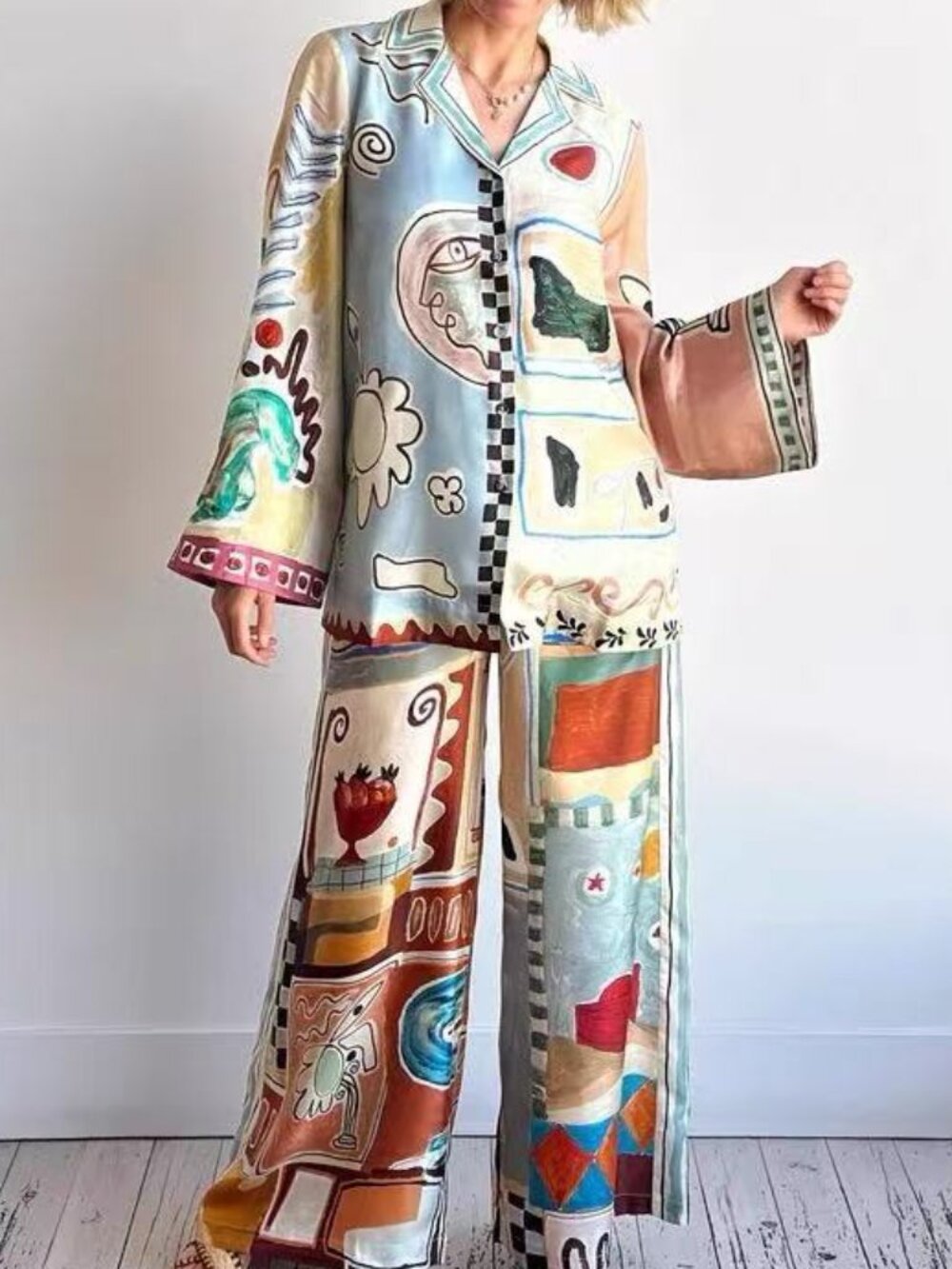 Zimmermann Abstract Print Wide-Leg Pants Two-piece set. - Multicolor